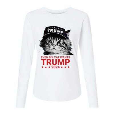 Even My Cat Wants Trump 2024 Funny American Cat Pro Trump Womens Cotton Relaxed Long Sleeve T-Shirt