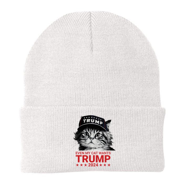 Even My Cat Wants Trump 2024 Funny American Cat Pro Trump Knit Cap Winter Beanie