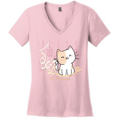 Eid Mubarak Cat Women's V-Neck T-Shirt