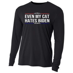 Even My Cat Hates Biden Funny Anti Biden Apparel Cooling Performance Long Sleeve Crew