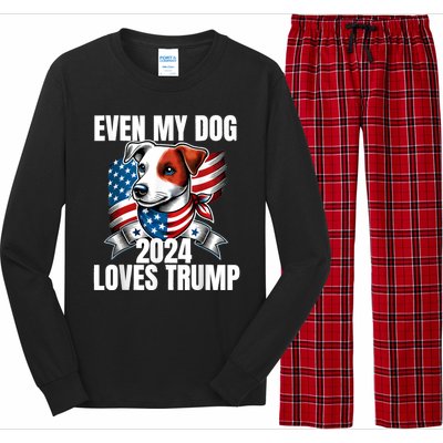 Even My Dog Loves Trump Usa Flag Election Trump Support Long Sleeve Pajama Set