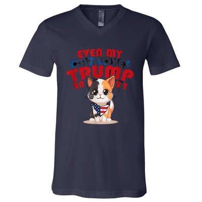 Even My Dog Loves Trump Usa Flag Election Trump Support V-Neck T-Shirt