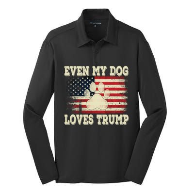 Even My Dog Loves Trump Usa Flag Election Trump Support Silk Touch Performance Long Sleeve Polo