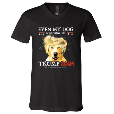 Even My Dog Is Waiting For Trump 2024 V-Neck T-Shirt