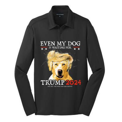 Even My Dog Is Waiting For Trump 2024 Funny Dog Silk Touch Performance Long Sleeve Polo