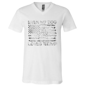 Even My Dog Loves Trump Usa Flag Election Trump Support V-Neck T-Shirt