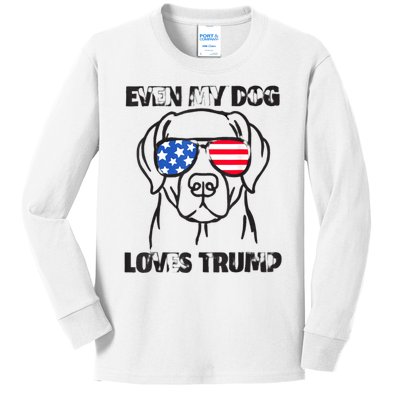 Even My Dog Loves Trump Usa Flag Election Trump Support Kids Long Sleeve Shirt