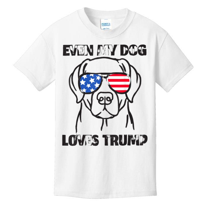 Even My Dog Loves Trump Usa Flag Election Trump Support Kids T-Shirt