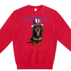 Even My Dog Loves Trump 2024 Dachshund Lovers American Flag Premium Crewneck Sweatshirt