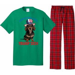 Even My Dog Loves Trump 2024 Dachshund Lovers American Flag Pajama Set