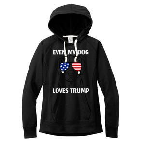 Even My Dog Loves Trump Labrador With Usa Flag Sunglasses Women's Fleece Hoodie