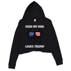 Even My Dog Loves Trump Labrador With Usa Flag Sunglasses Crop Fleece Hoodie