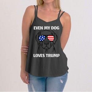 Even My Dog Loves Trump Labrador With Usa Flag Sunglasses Women's Strappy Tank