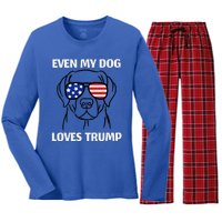 Even My Dog Loves Trump Labrador With Usa Flag Sunglasses Women's Long Sleeve Flannel Pajama Set 