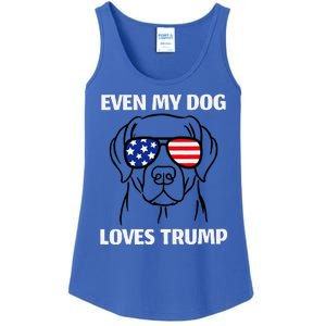 Even My Dog Loves Trump Labrador With Usa Flag Sunglasses Ladies Essential Tank