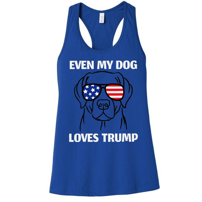 Even My Dog Loves Trump Labrador With Usa Flag Sunglasses Women's Racerback Tank