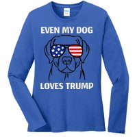 Even My Dog Loves Trump Labrador With Usa Flag Sunglasses Ladies Long Sleeve Shirt