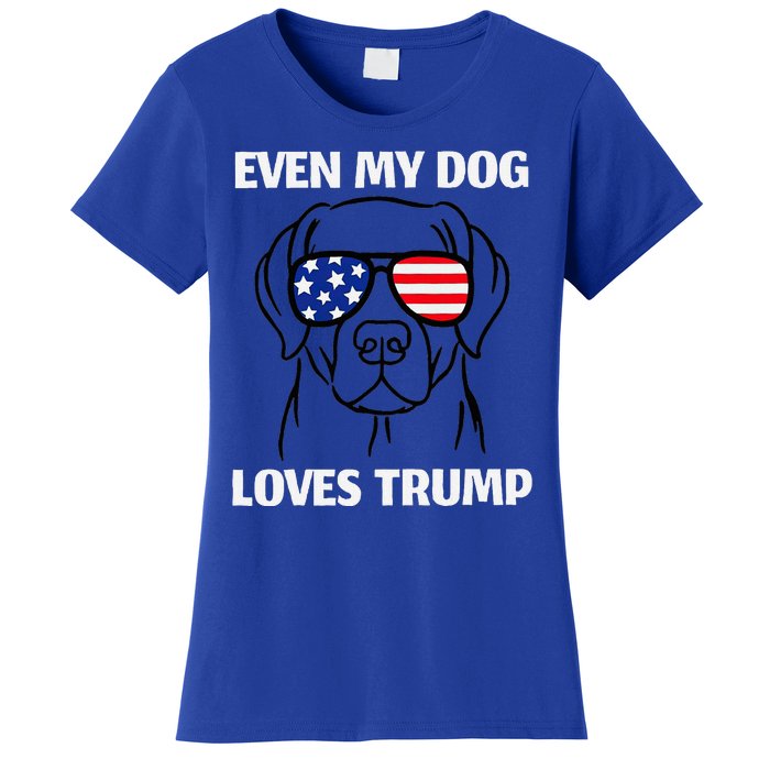 Even My Dog Loves Trump Labrador With Usa Flag Sunglasses Women's T-Shirt