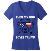 Even My Dog Loves Trump Labrador With Usa Flag Sunglasses Women's V-Neck T-Shirt