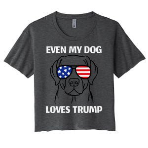 Even My Dog Loves Trump Labrador With Usa Flag Sunglasses Women's Crop Top Tee