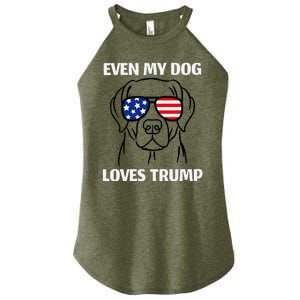 Even My Dog Loves Trump Labrador With Usa Flag Sunglasses Women's Perfect Tri Rocker Tank