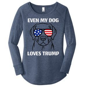 Even My Dog Loves Trump Labrador With Usa Flag Sunglasses Women's Perfect Tri Tunic Long Sleeve Shirt