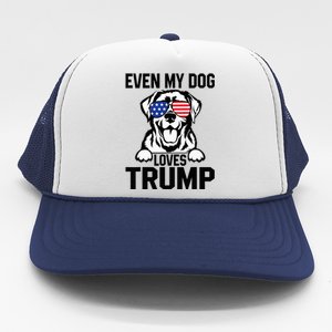 Even My Dog Loves Trump Labrador Dog Sunglasses Usa Flag Trucker Hat