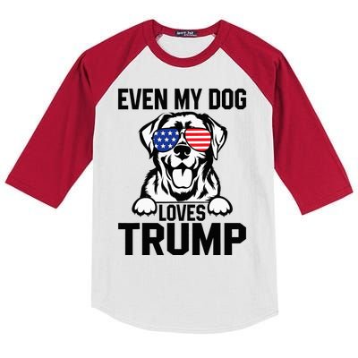 Even My Dog Loves Trump Labrador Dog Sunglasses Usa Flag Kids Colorblock Raglan Jersey