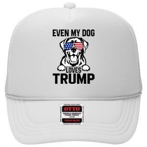 Even My Dog Loves Trump Labrador Dog Sunglasses Usa Flag High Crown Mesh Back Trucker Hat