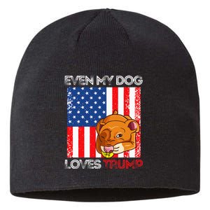 Even My Dog Loves Trump Pro Trump American Flag Retro Sustainable Beanie