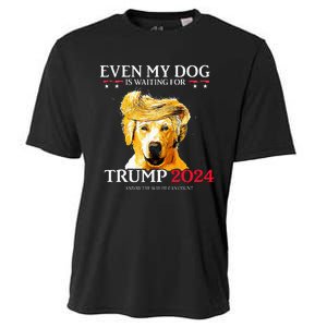 Even My Dog Is Waiting For Trump 2024 Funny Dog Trump Hair Cooling Performance Crew T-Shirt