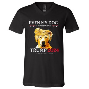 Even My Dog Is Waiting For Trump 2024 Funny Dog Trump Hair V-Neck T-Shirt