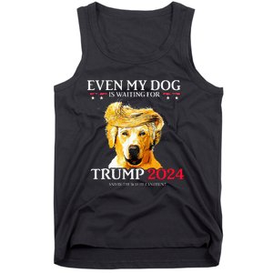 Even My Dog Is Waiting For Trump 2024 Funny Dog Trump Hair Tank Top