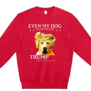 Even My Dog Is Waiting For Trump 2024 Funny Dog Trump Hair Premium Crewneck Sweatshirt