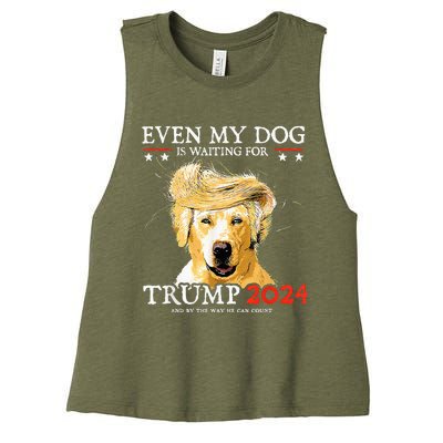 Even My Dog Is Waiting For Trump 2024 Funny Dog Women's Racerback Cropped Tank