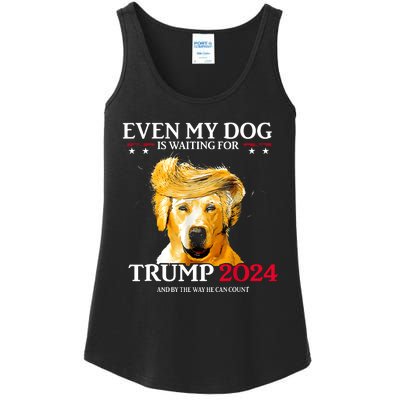 Even My Dog Is Waiting For Trump 2024 Funny Dog Trump Hair Ladies Essential Tank