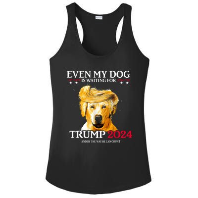 Even My Dog Is Waiting For Trump 2024 Funny Dog Trump Hair Ladies PosiCharge Competitor Racerback Tank