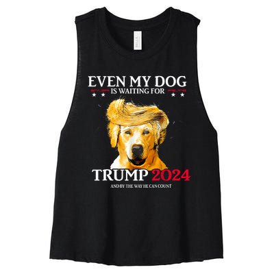 Even My Dog Is Waiting For Trump 2024 Funny Dog Trump Hair Women's Racerback Cropped Tank