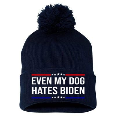 Even My Dog Hates Biden Funny Anti Biden FJB Pom Pom 12in Knit Beanie