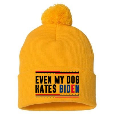 Even My Dog Hates Biden Funny Pom Pom 12in Knit Beanie