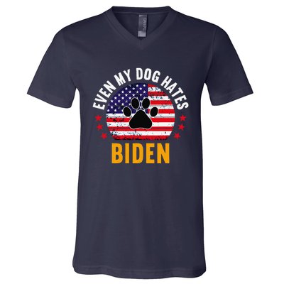 Even My Dog Hates Biden, Funny Anti Biden V-Neck T-Shirt