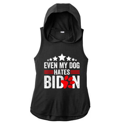 Even My Dog Hates Biden Funny Ladies PosiCharge Tri-Blend Wicking Draft Hoodie Tank