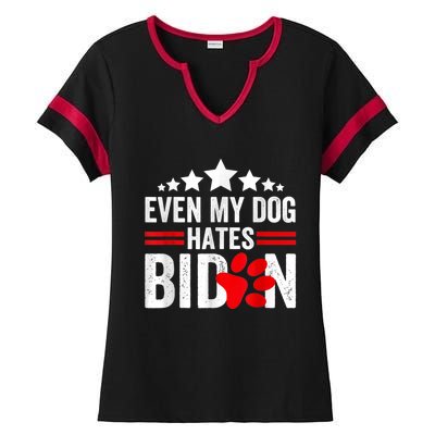 Even My Dog Hates Biden Funny Ladies Halftime Notch Neck Tee