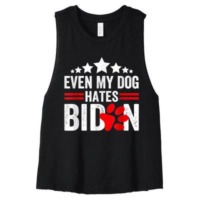 Even My Dog Hates Biden Funny Women's Racerback Cropped Tank