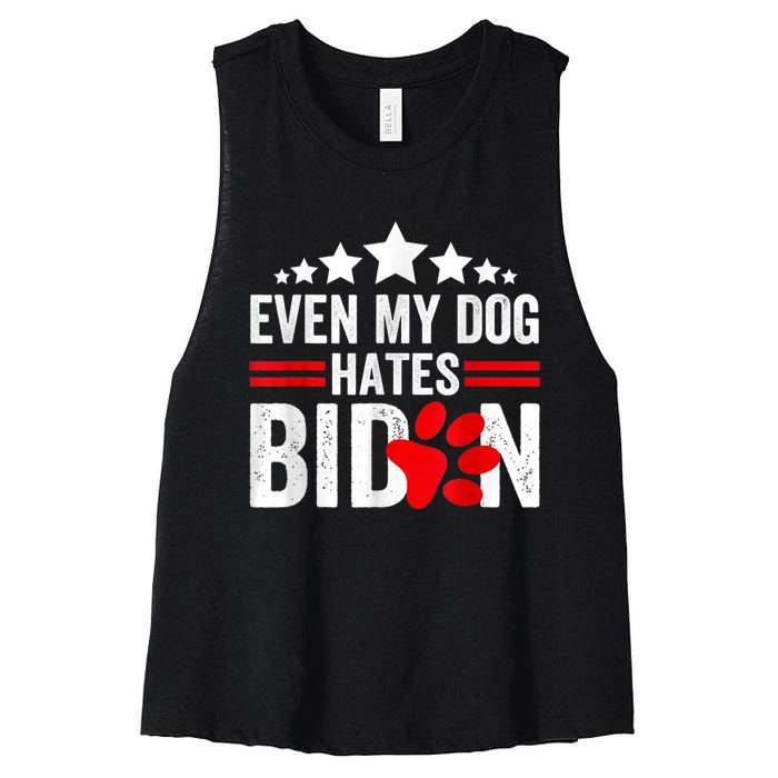 Even My Dog Hates Biden Funny Women's Racerback Cropped Tank