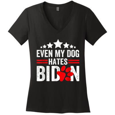 Even My Dog Hates Biden Funny Women's V-Neck T-Shirt