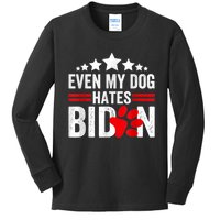 Even My Dog Hates Biden Funny Kids Long Sleeve Shirt