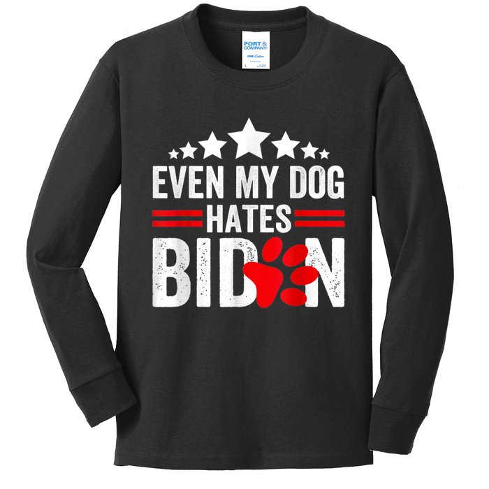 Even My Dog Hates Biden Funny Kids Long Sleeve Shirt