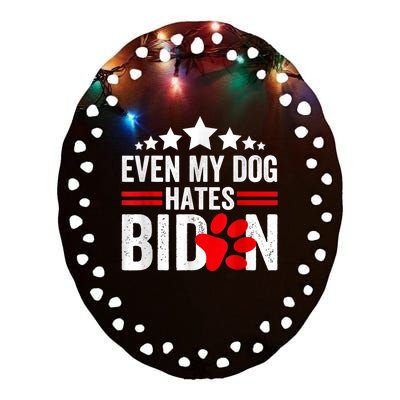 Even My Dog Hates Biden Funny Ceramic Oval Ornament