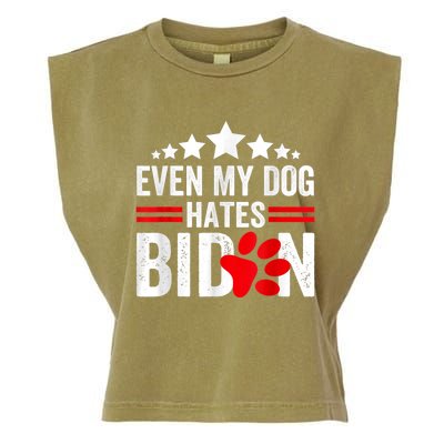 Even My Dog Hates Biden Funny Garment-Dyed Women's Muscle Tee